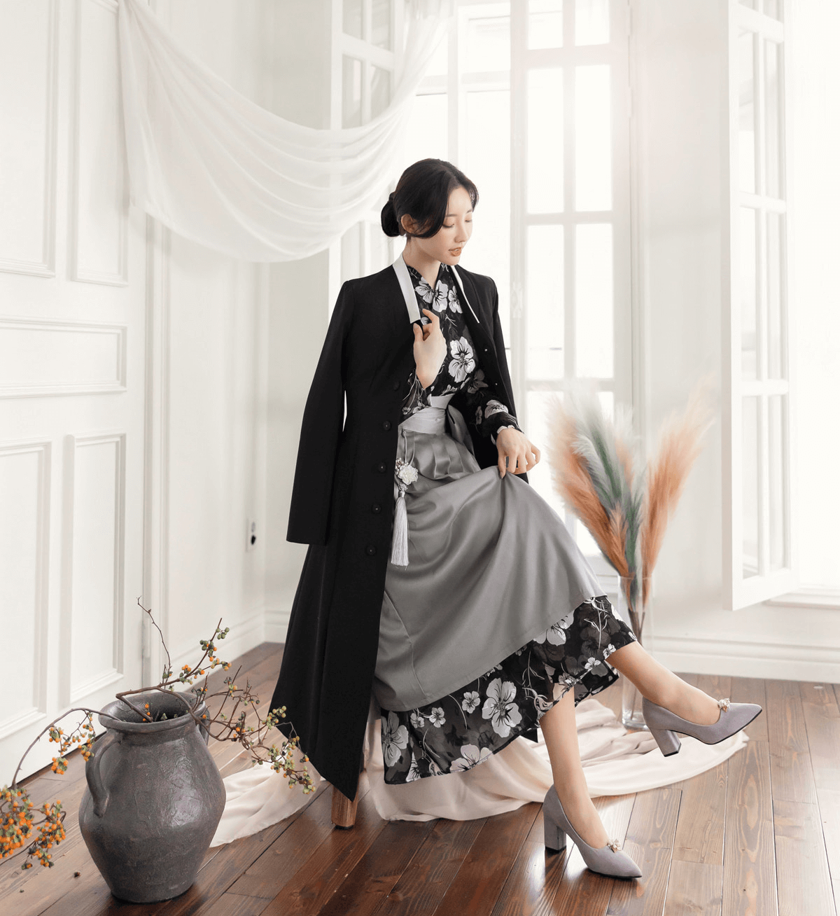 Black Modern Hanbok Durumagi Coat