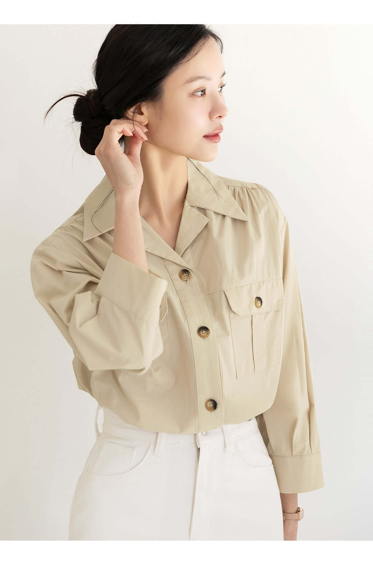 Effortlessly Chic Cotton Open-Collar Shirt with Double Pockets