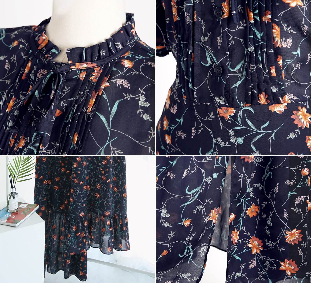 Floral Chiffon Long Dress / Short Sleeve Spring Summer Side Slit Dress / Korean Style Feminin Midi Dress / Plus Size Dress