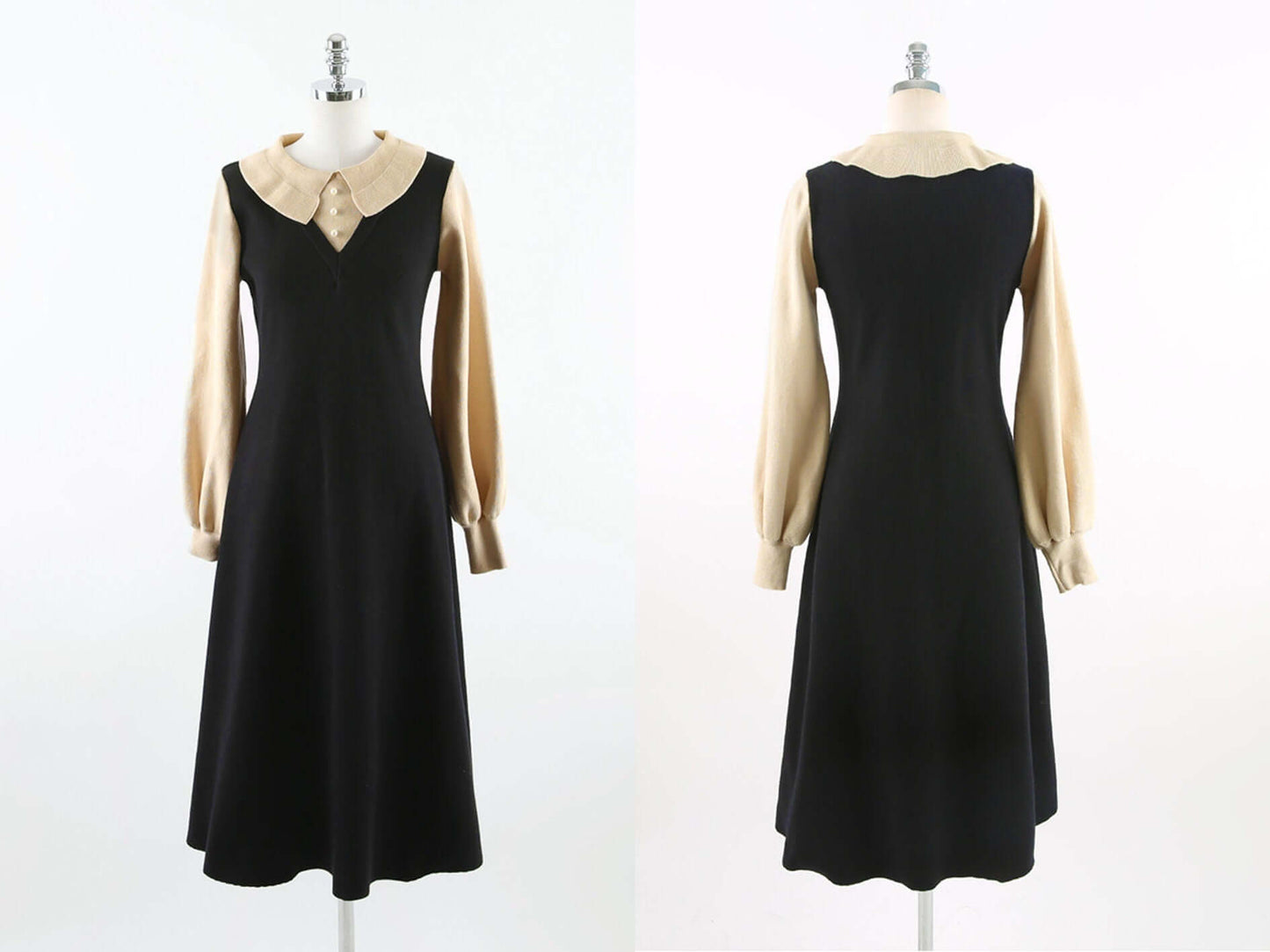 Puff Sleeve Flare Knit Dress / Korean Style Women Dress / Elegant Feminin Dress