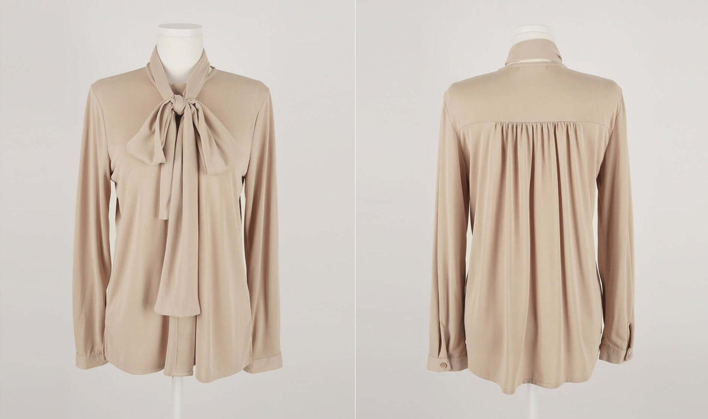 Basic Style Soft Jersey Blouse with Tie / Korean Style Tie Neck Blouse Top / Office Look Top / Everyday Soft Blouse
