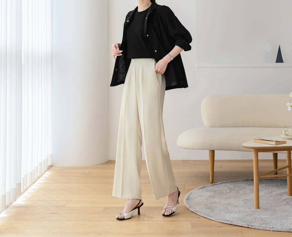 Comfortable Elegant Wide Pants for Women / Korean Style Women Elastic Waistband Pants / Comfortable Casual Office School Pants