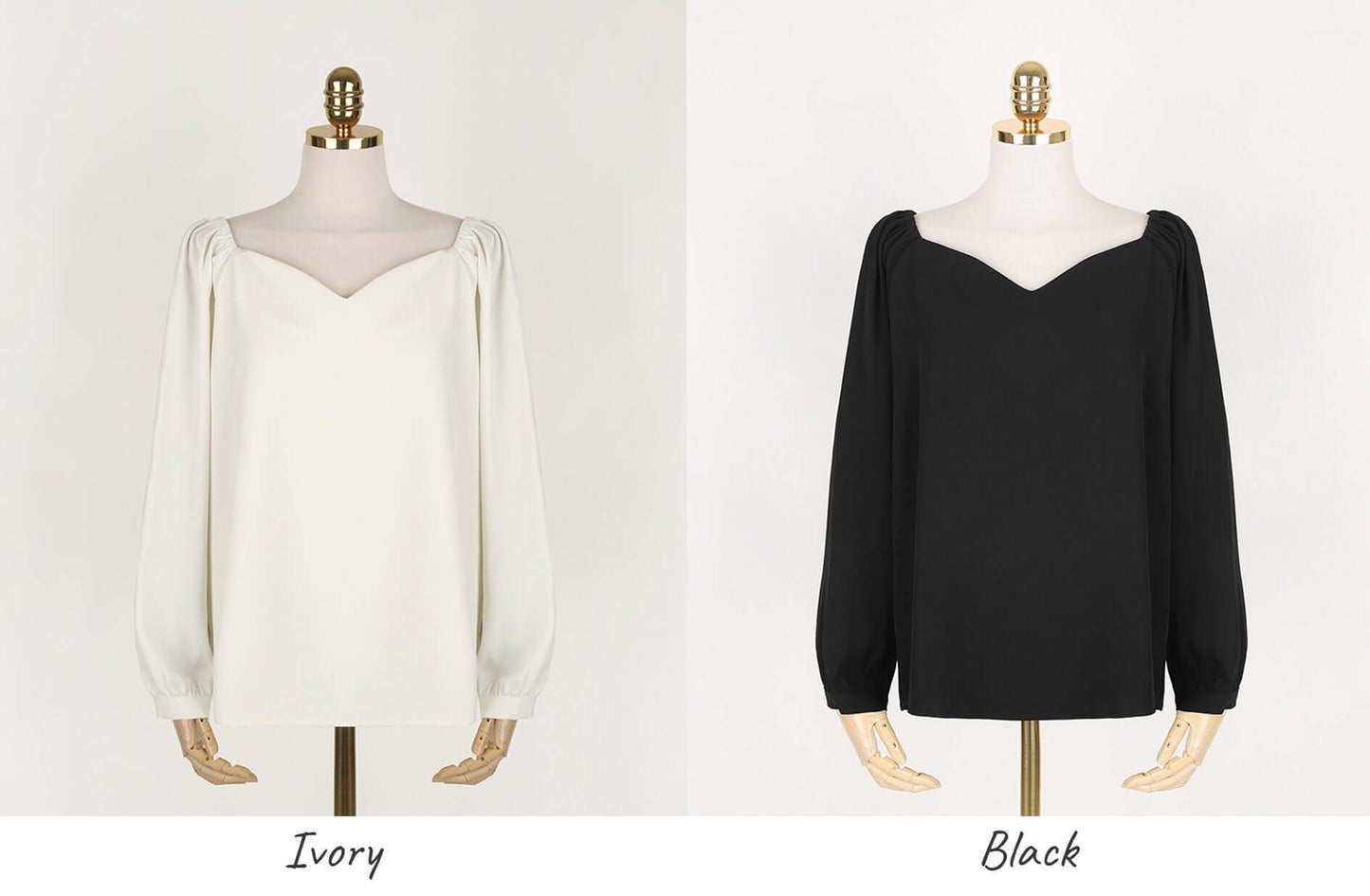 Long Sleeve Heart Neck Blouse / Korean Style Off Shoulder Top / Women Clothes / Office Look Top / Everyday Soft Blouse