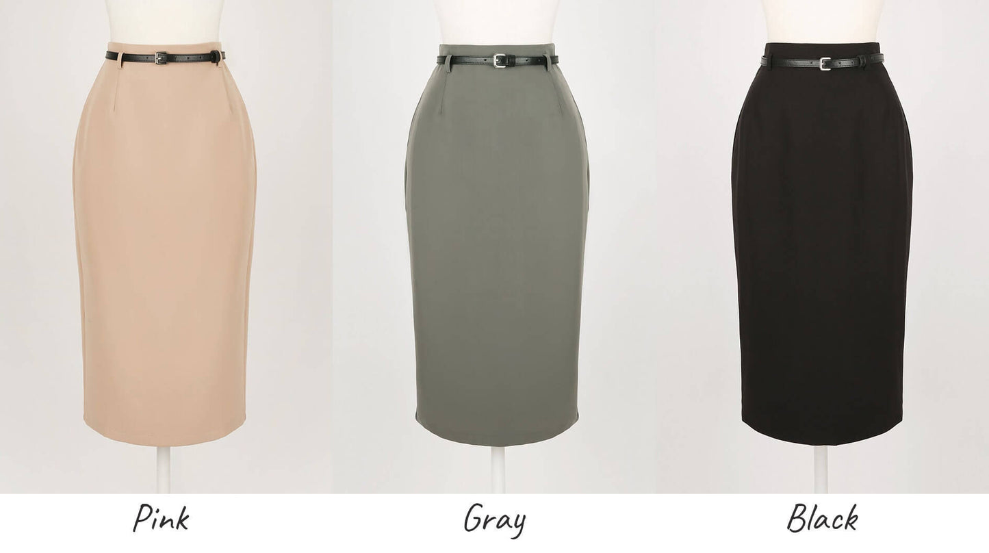 Korean Style Slim Skirt with Belt / Elegant Feminin Office Look Skirt / Basic Skirt