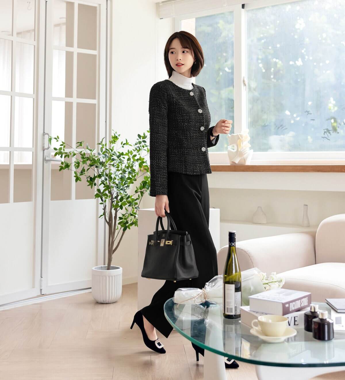 Elegant Tweed Jacket Blazer/ Korean Style Classic Cardigan Autumn Blazer / Long Sleeve Soft Jacket