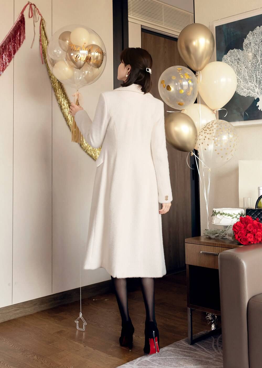 Women Long Winter Coat with Gold Button / Elegant Feminine Classic Double Breasted Soft Coat / Korean Style Warm Coat Jacket for Women