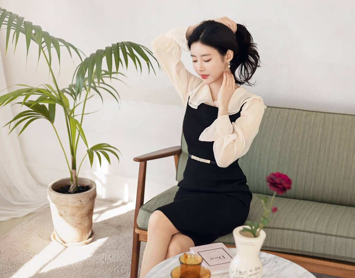 Lovely Feminine Long Sleeve Chiffon Blouse / Korean Style Wrinkle Chiffon Ruffled collar Blouse Top / Office Look Top / Everyday Soft Blouse