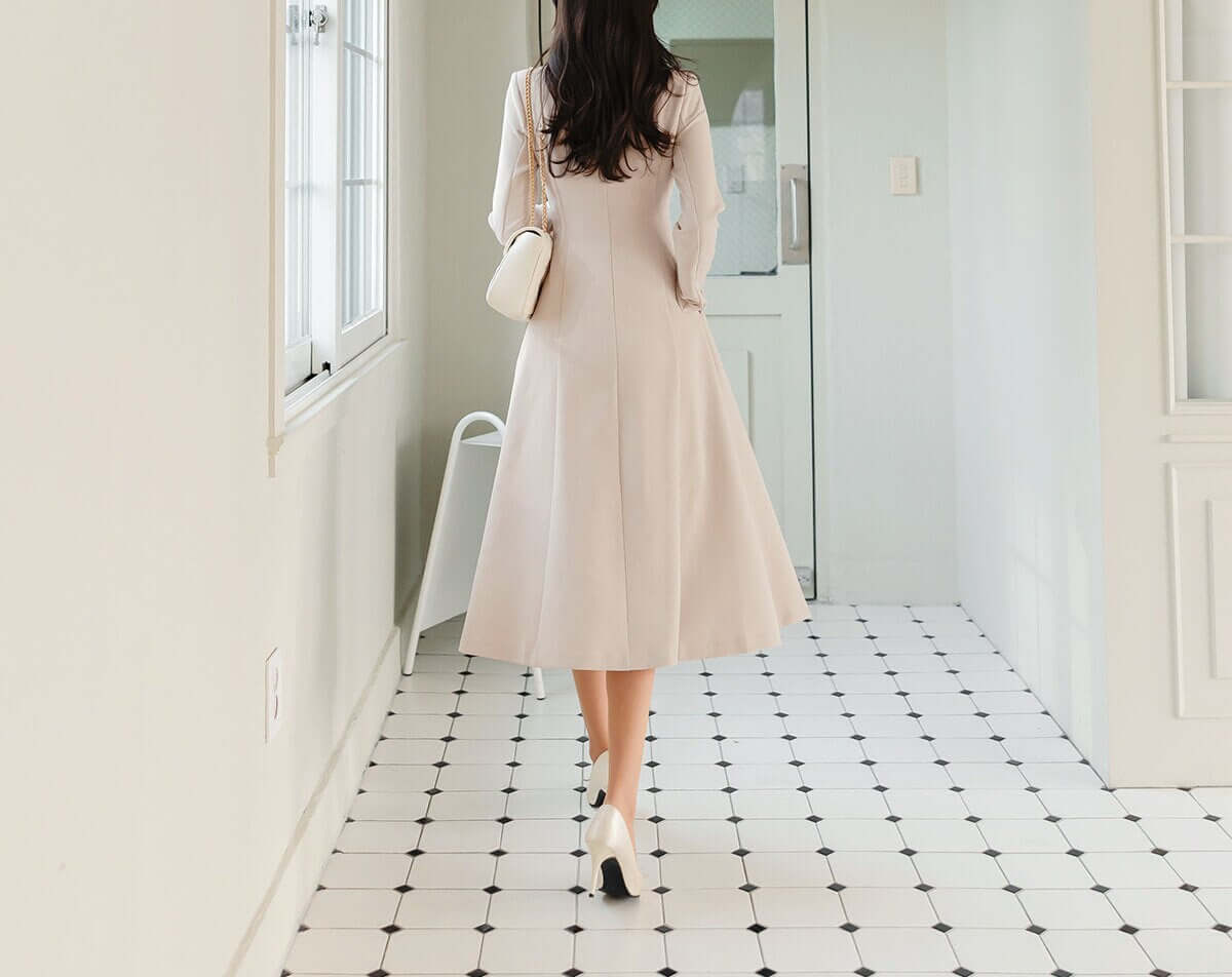 Classic Elegant Feminin Double Breasted Dress / Korean Style Midi Long Dress / Modern Chic Tailored Collar Dress / Jacket Coat Style Dress