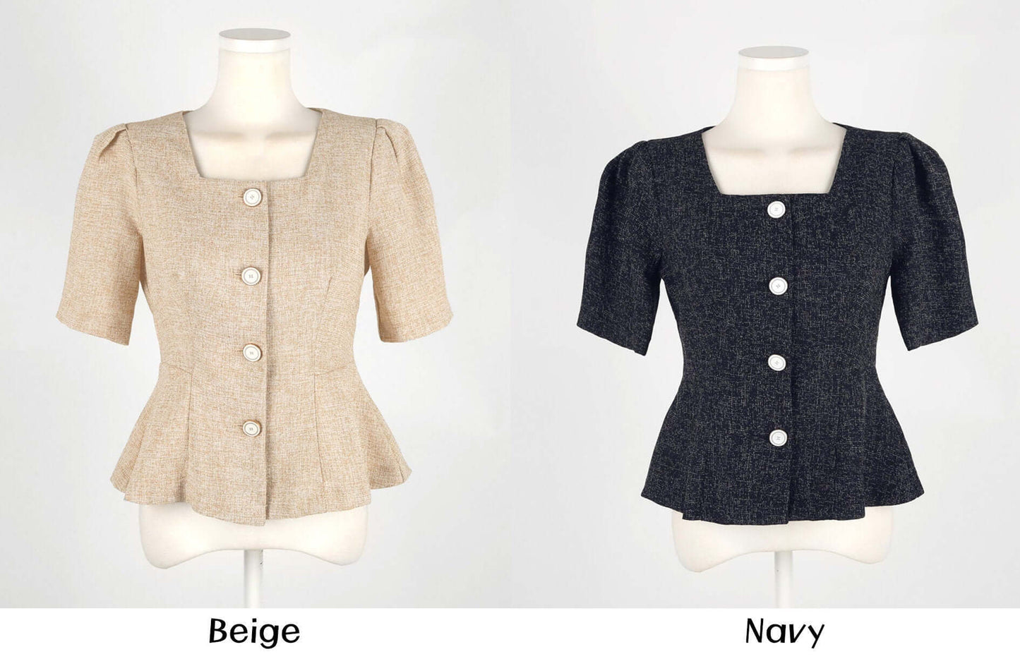Elegant Feminin Summer Tweed Peplum Top Jacket Blouse / Korean Style Square Neck Top Blouse / Front Button Top Jacket / Daily Top for Women