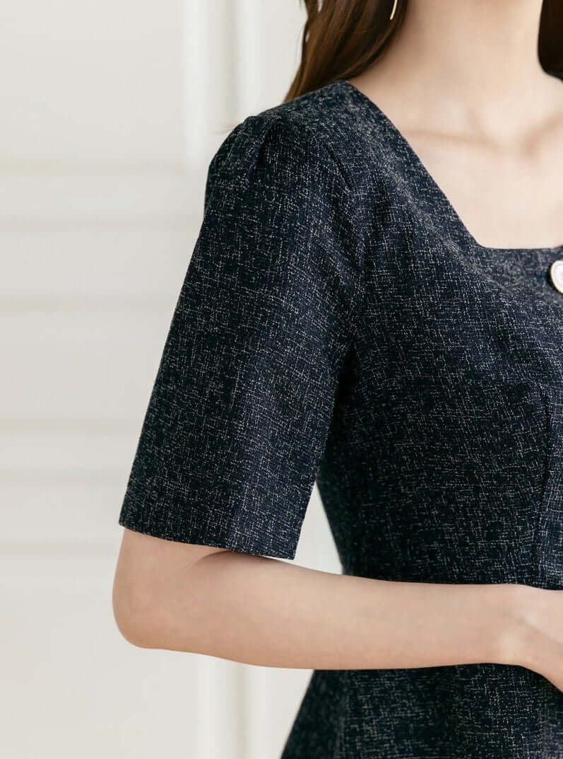 Elegant Feminin Summer Tweed Peplum Top Jacket Blouse / Korean Style Square Neck Top Blouse / Front Button Top Jacket / Daily Top for Women