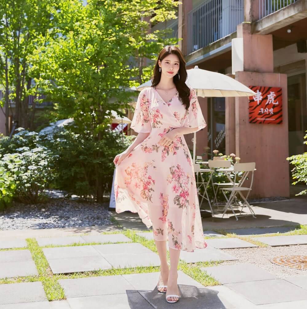 Elegant Short Wing Sleeve Chiffon Dress STUDIO731 Elegant Short Wing Sleeve Chiffon Dress STUDIO731