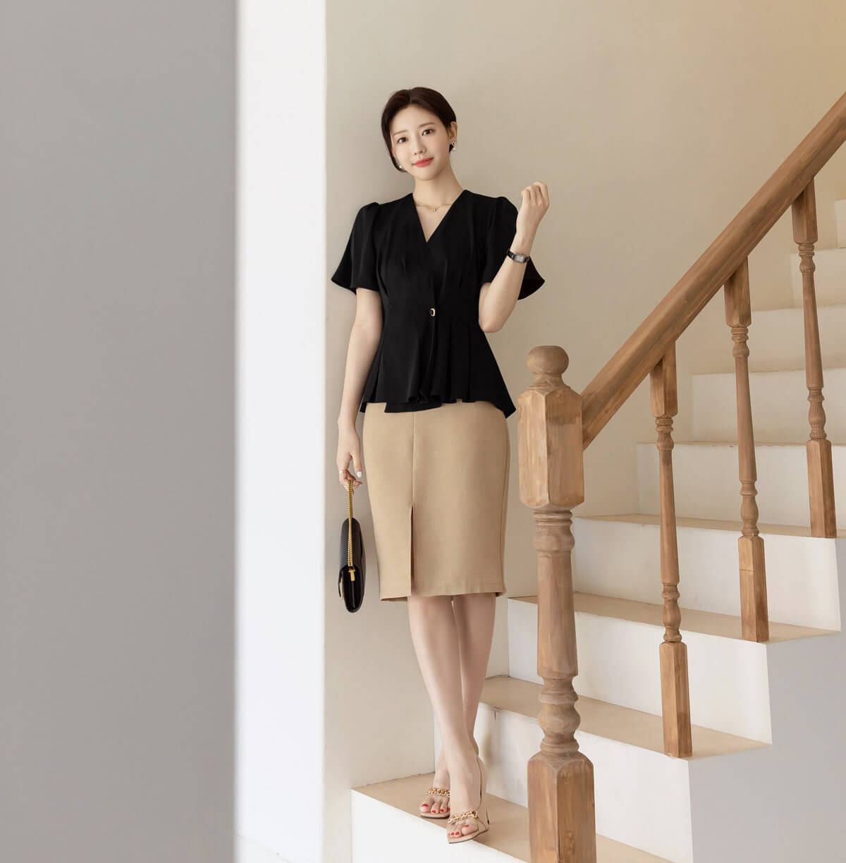 Elegant Unique Peplum Top Blouse/ Korean Style Feminin Daily V Neck Summer Top Jacket / Front Button Wrap Blouse / Everyday Soft Top Blouse