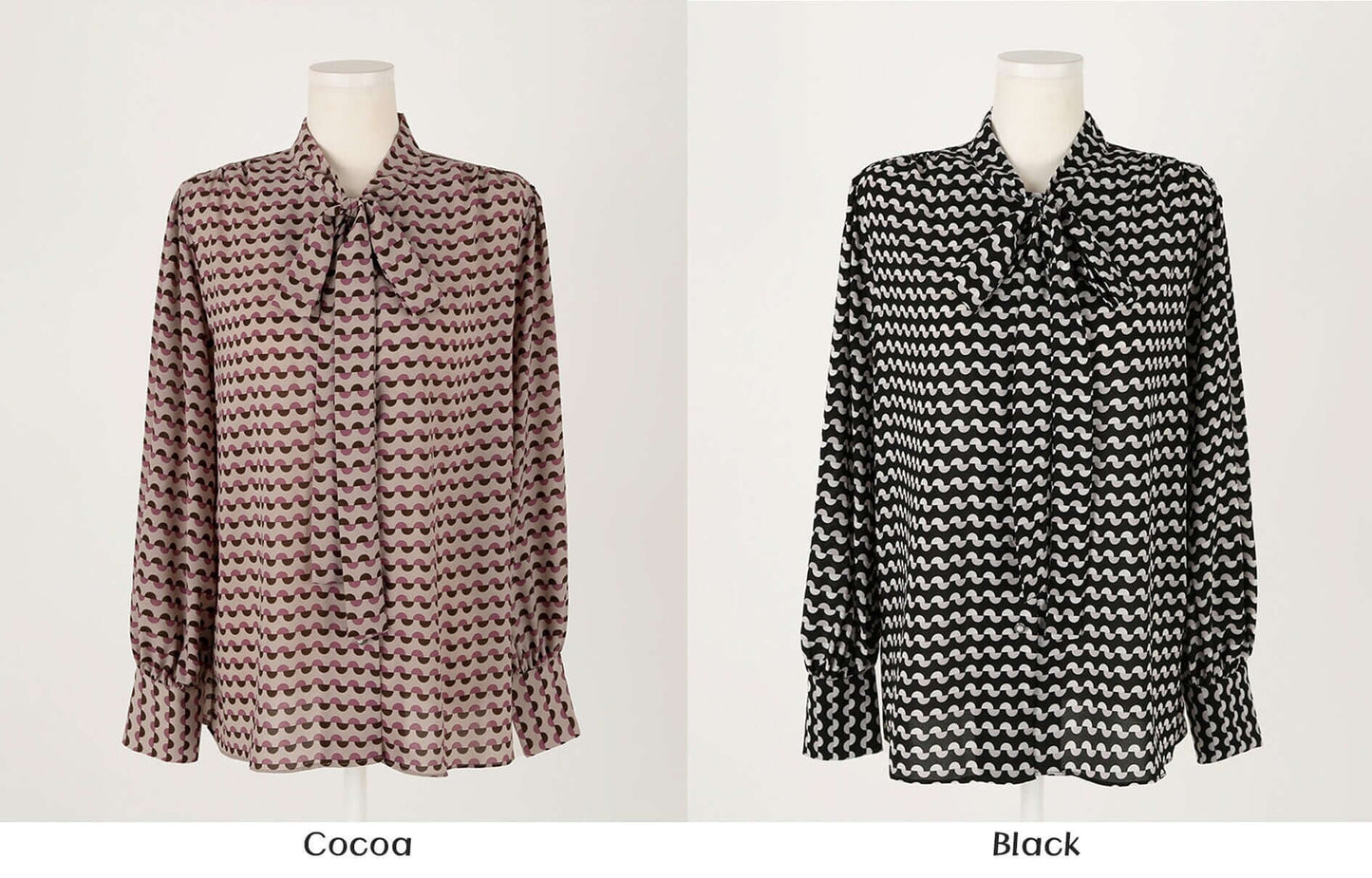 Modern Chic Pattern Tie Blouse / Korean Style Tie Neck Blouse Top / Office Look Top / Everyday Soft Blouse for Spring Fall