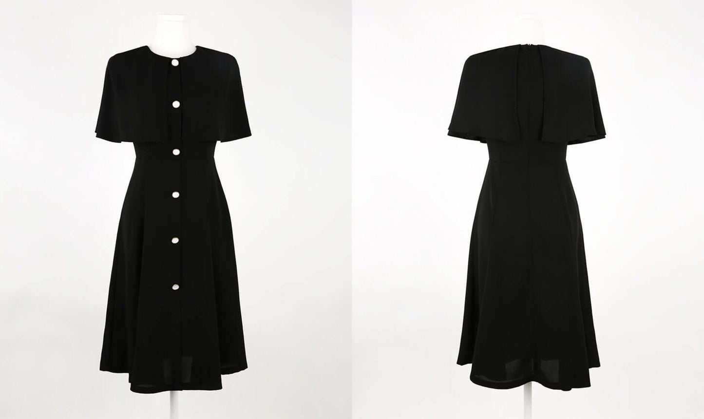 Summer Cape Flare Dress / Korean Style Black Mini Dress / Clasic Simple Sleeveless with Cape Dress for Women
