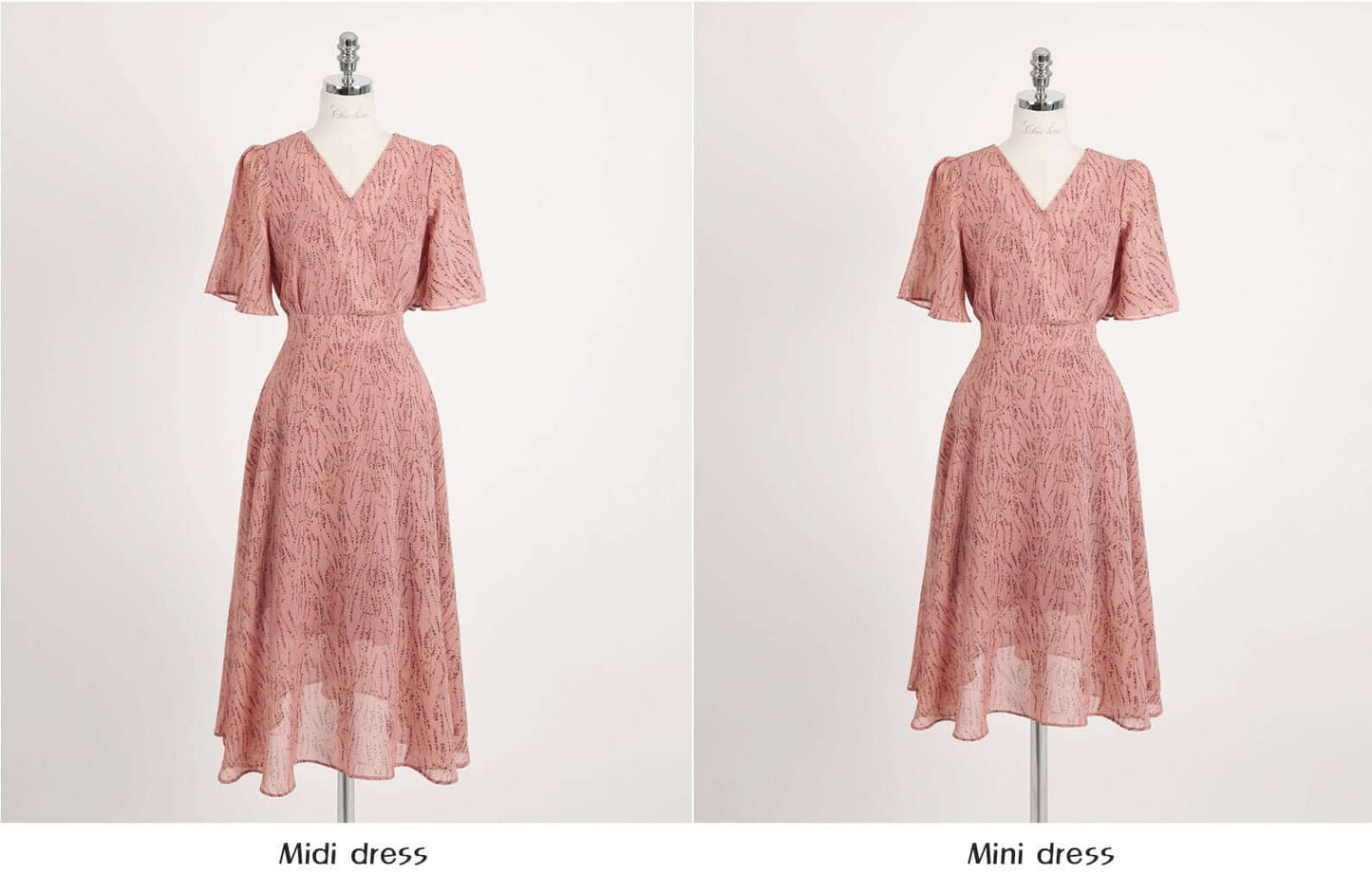 Floral Chiffon Long Dress / Korean Style Women Dress / V-neck Short Sleeve Spring Summer Midi Dress / Bridesmaid Dress / Plus Size Dress