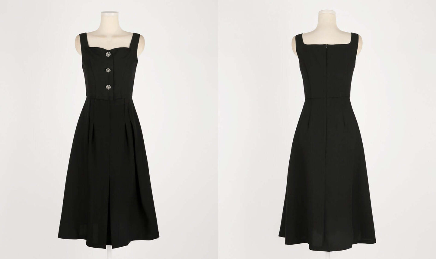 Cropped Top Layered Design Sleeveless Flare Dress / Korean Style Midi Long Dress / Clasic Simple Black Sleeveless Dress for Women