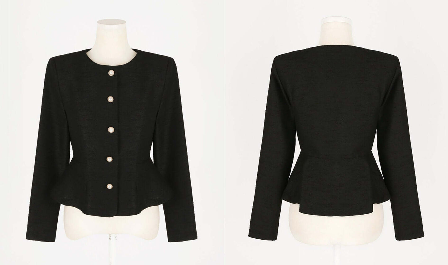 Elegant Feminin Peplum Tweed Top Jacket Blouse / Korean Style Long Sleeve Spring Fall Top Blouse / Front Button Daily Top