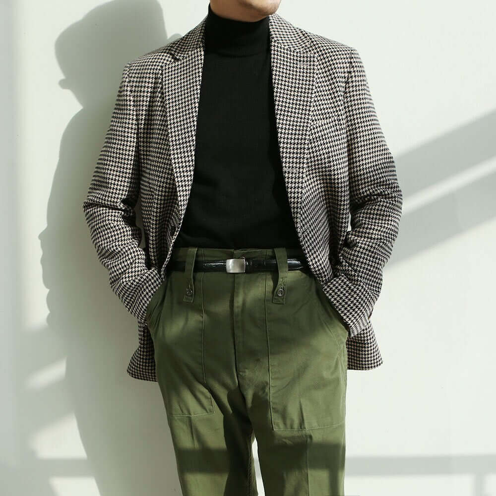 Classic Men's Wool Blend Single Sports Jacket / 3roll 2button Tailored Blazer Single Breasted Houndstooth Jacket