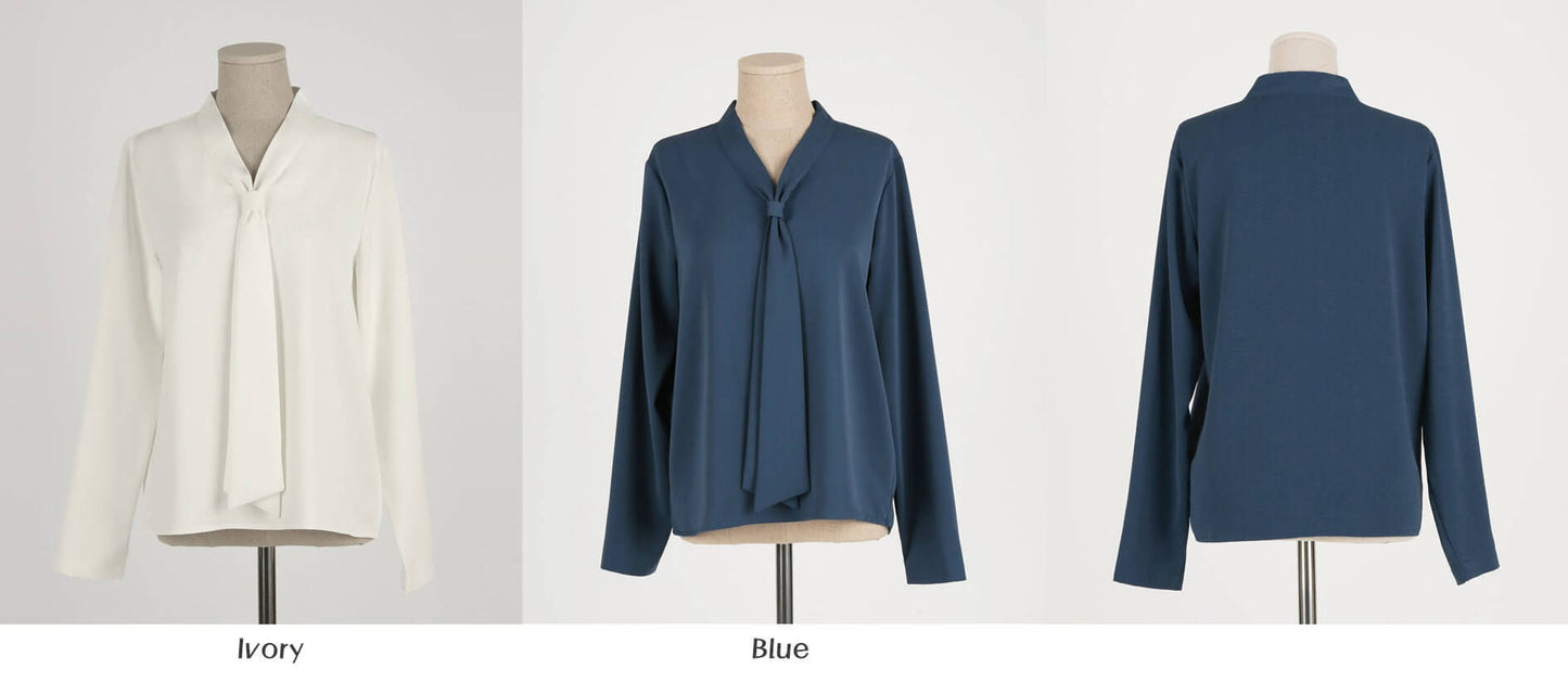Modern Chic Long Sleeve Tie Neck Blouse / Korean Style Luxury Feminine Women Clothes / Stylish Office Look Top / Everyday Soft Blouse