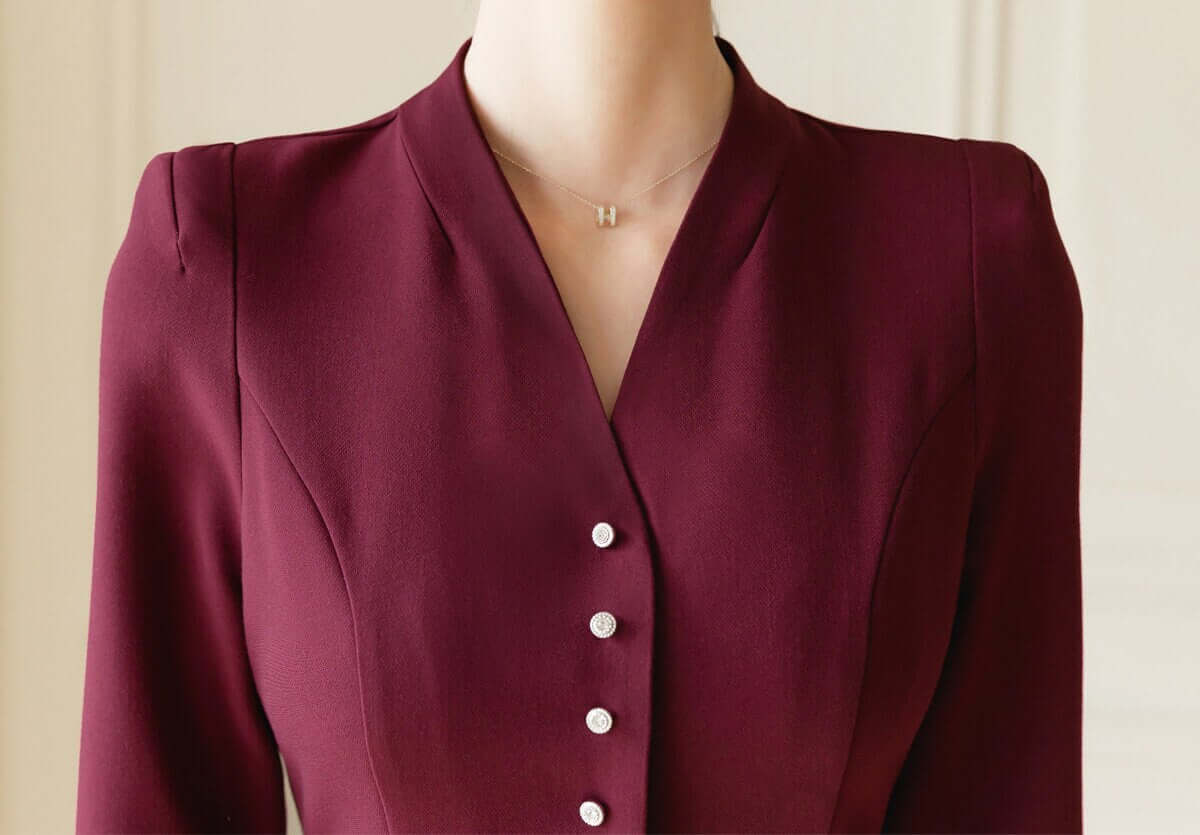 Classic Elegant V Neck Falre Dress with Belt / Korean Style Elegant Feminin Midi Dress / Long Sleeve Chic Luxury Dress