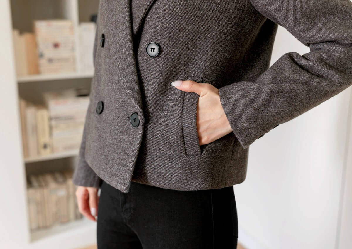 Women Basic Double Breasted Blazer Cropped Jacket / Korean Style Notched Collar Jacket for Women / Wool Blend Jacket for Spring Fall