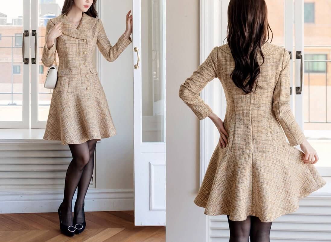 Elegant Feminin Tweed Mini Dress / Korean Style Mini Dress / Luxury wear Elegant Dress