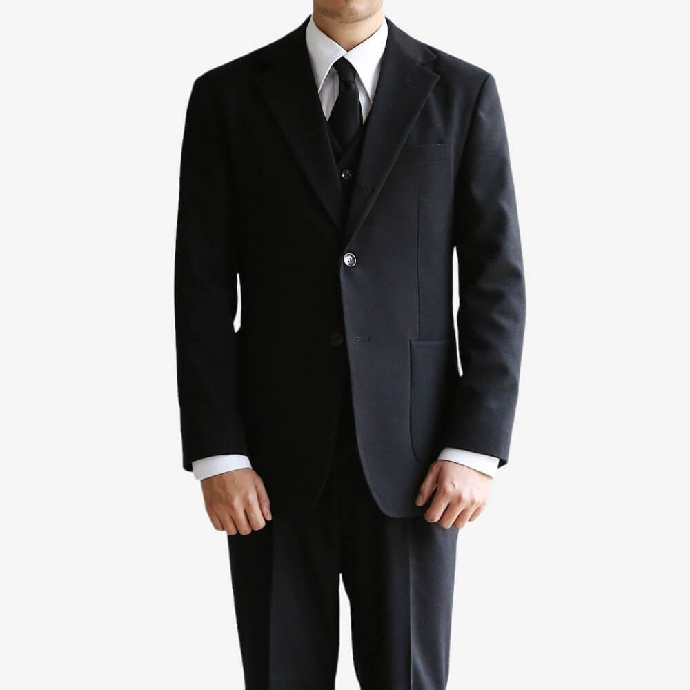 Classic Fit 3-Piece Men's Wool Blend Single Suit Jacket, Vest and Pant Set in Black / Single Breasted Jacket, Pants and Vest 3 piece Suits