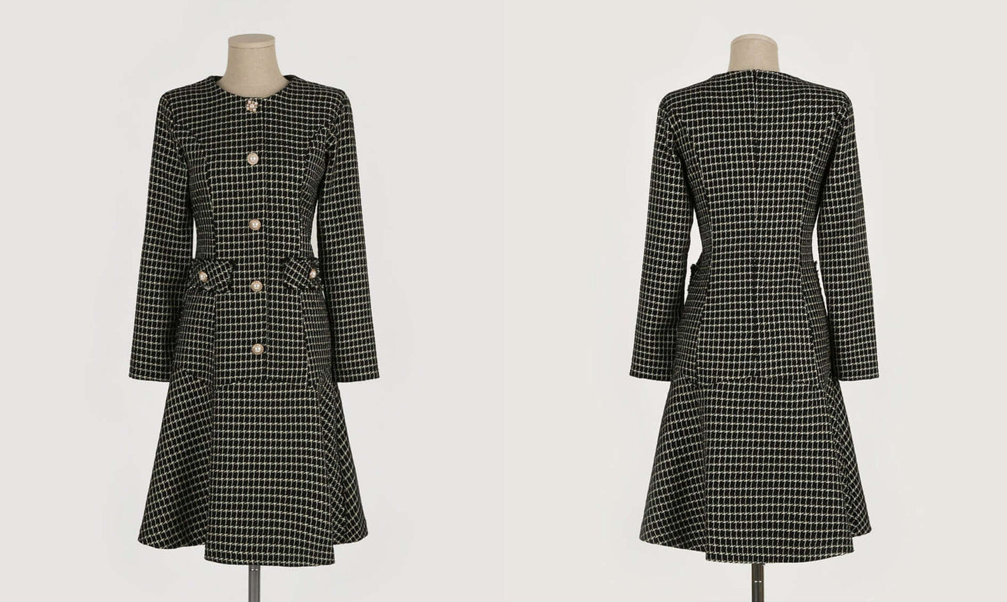 Feminine Elegant Tweed Mini Dress / Korean Style Warm Mini Dress / Luxury wear Elegant Party Dress