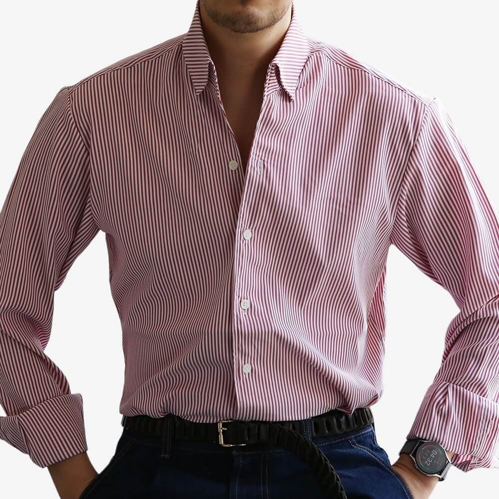 Classic Men's Long Sleeve Striped Pattern Top Dress Shirts / Korean Style Men Clothes / Office Look Top / Everyday Basic Soft Shirts for Men