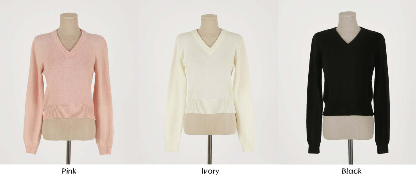 Elegant Long Sleeve Lambswool Blend Knit Top / Korean Style Women Clothes / Office Look Top / Everyday Basic Soft Knit Top