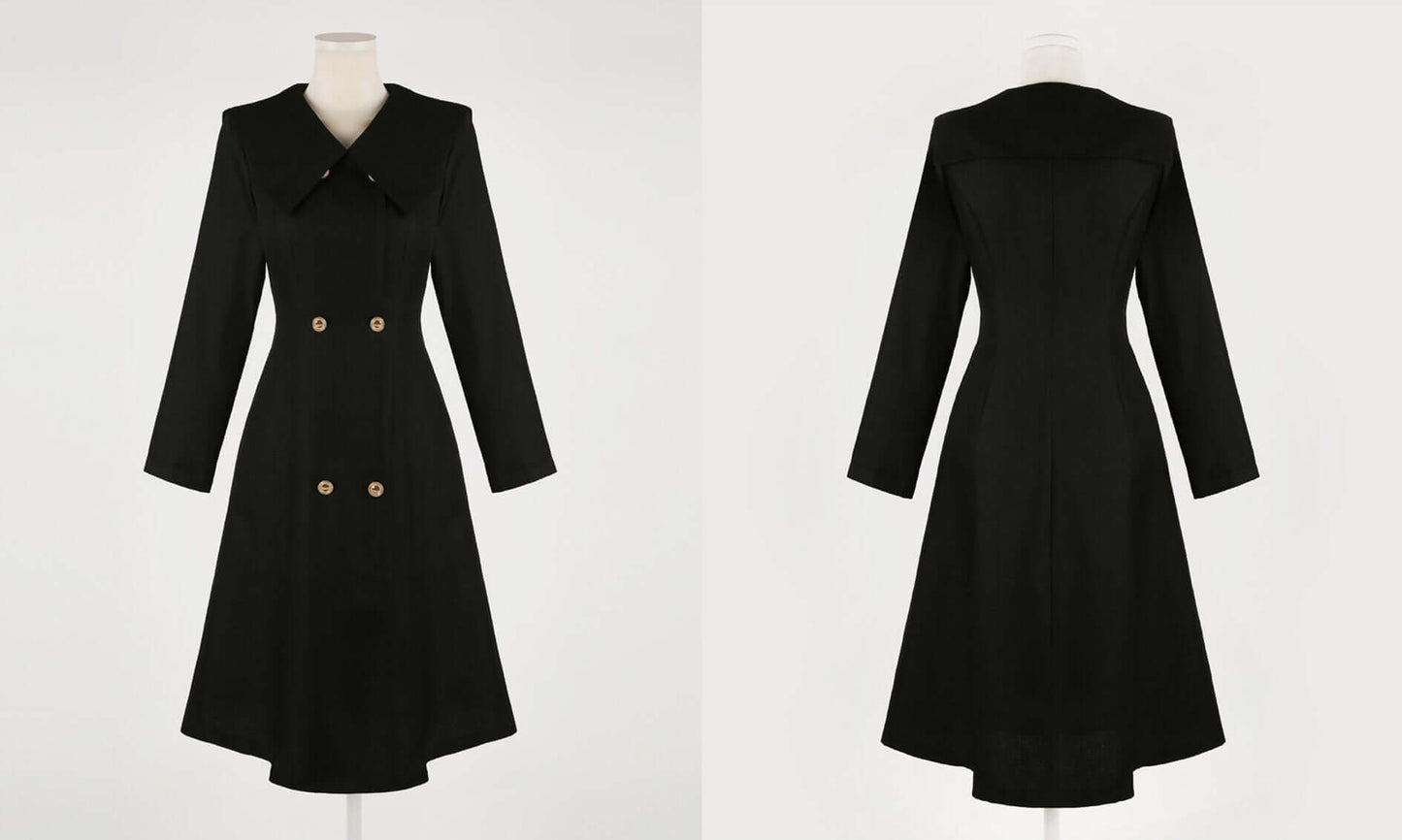 Elegant Feminin Sailor Wide collar Double Breasted Tweed Dress / Korean Style Modern Chic Dress / Jacket Coat Style Dress