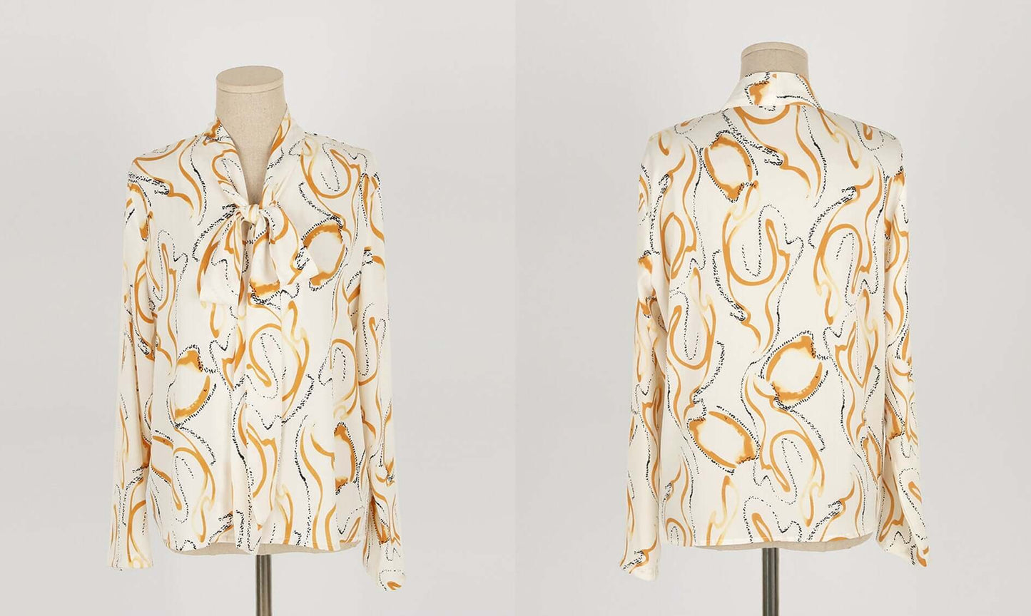 Elegant Pattern Tie Blouse / Korean Style Tie Neck Blouse Top / Office Look Top / Everyday Soft Blouse for Women