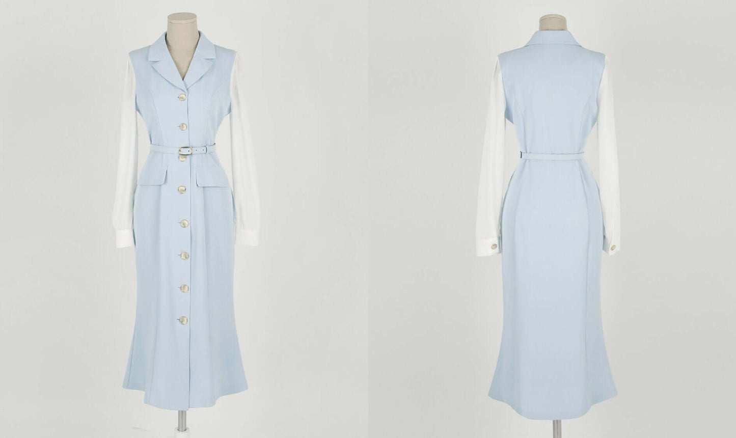 Classic Elegant Layered Semi-Mermaid Dress with Belt / Korean Style Feminine Midi Dress / Luxury wear Elegant Dress