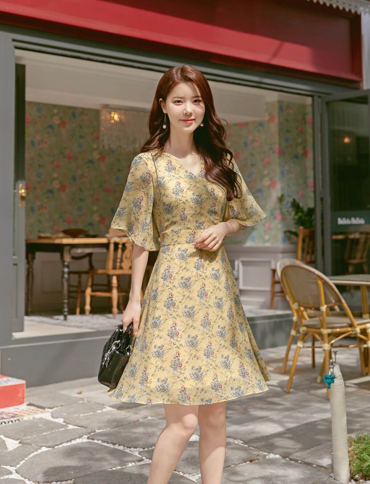 Floral Pattern Spring Summer Mini Dress / Korean Style Women Midi Dress / Short Sleeve Dress / Feminin Elegant Dress