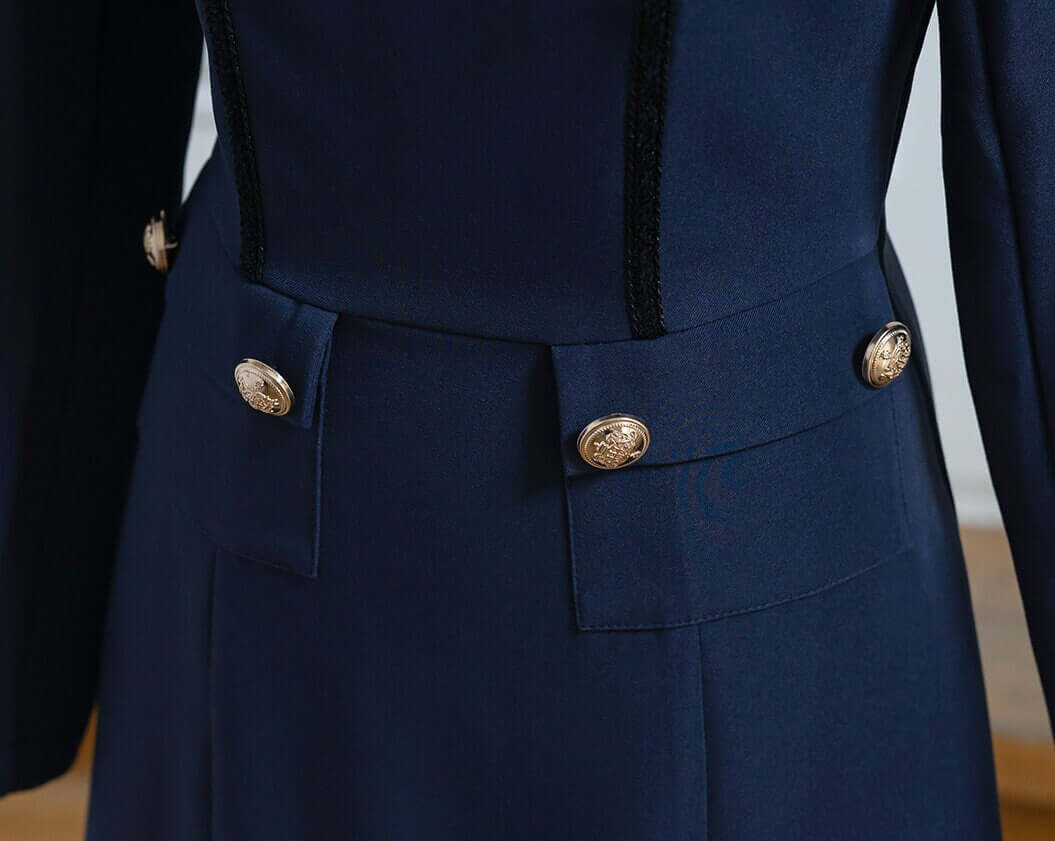 Elegant Square Neck Flare Dress / Korean Style Short Sleeve Mini Dress with Gold Button / Luxury wear Elegant Dress