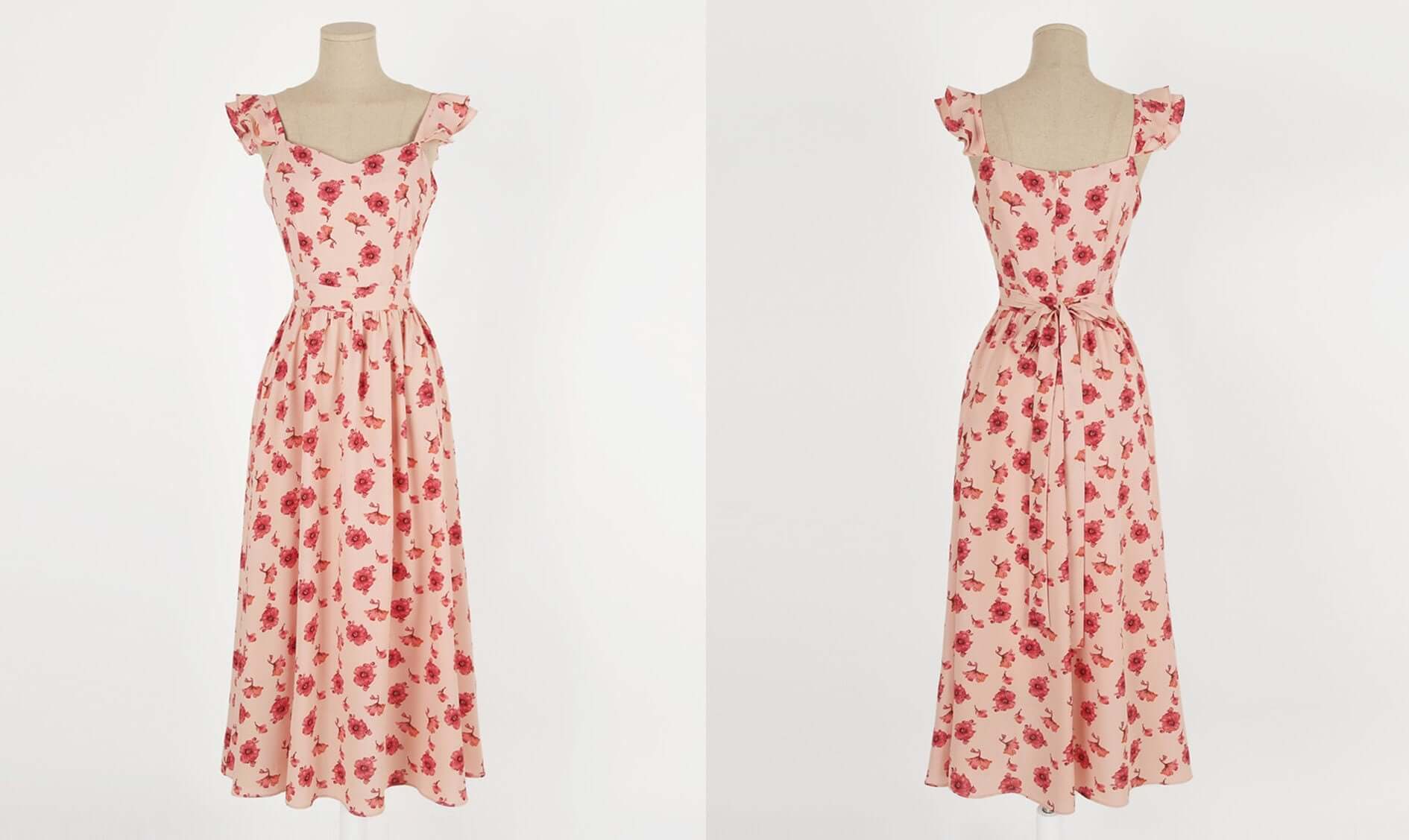 Elegant Feminin Floral Sleeveless Flare Dress / Korean Style Midi Dress / Summer Sleeveless Dress for Women