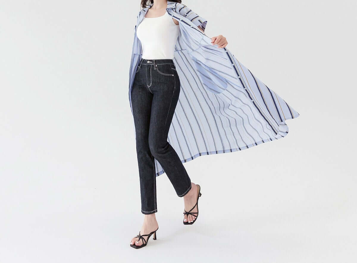 Elegant Feminin Short Sleeve Robe Style Shirtdress with Belt / Korean Style Striped Pattern Summer Midi Dress