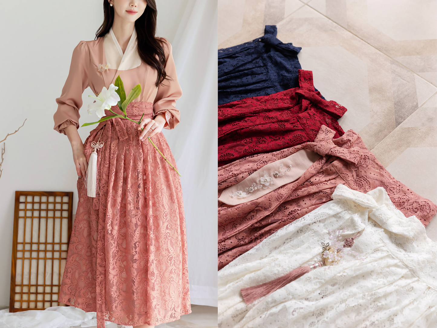 See-through Lace Modern Hanbok Wrap Skirt