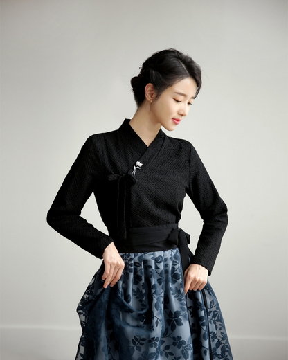 Punched Lace Modern Hanbok Blouse in Black