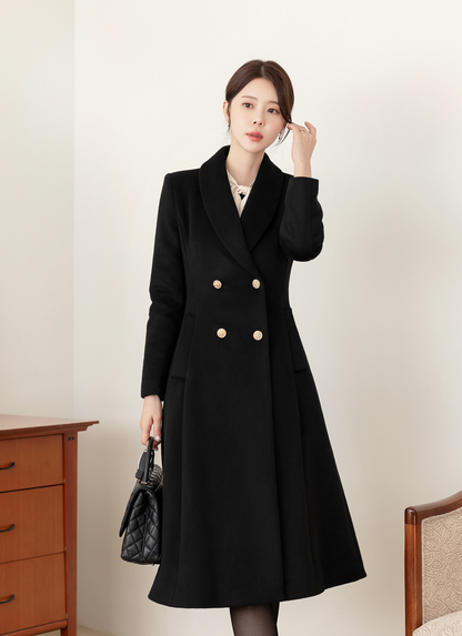 Classic Silhouette Elegant Double Buttons Flared Design Coat