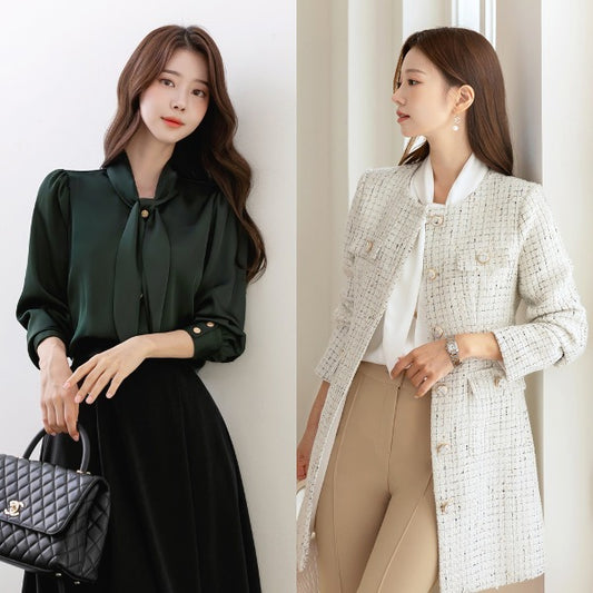 Lustrous Tie-Neck Blouse with Effortless Elegance