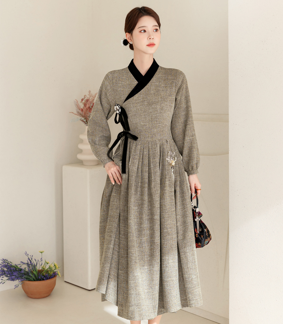 Velour Accent Modern Hanbok Dress