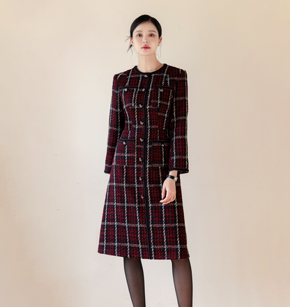 Elegant Contrast Tweed Dress