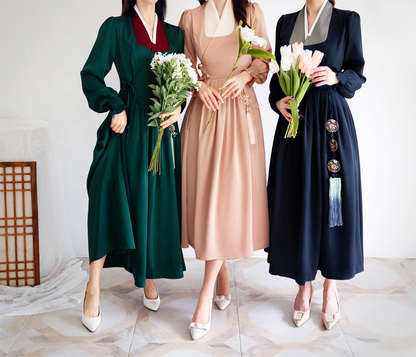 Elegant Modern Hanbok Wrap Dress with Contrasting Collar