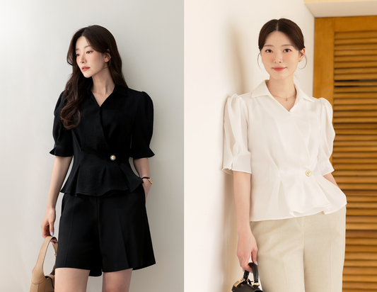 Elegant Wrap Peplum Blouse with a Flattering Waistline