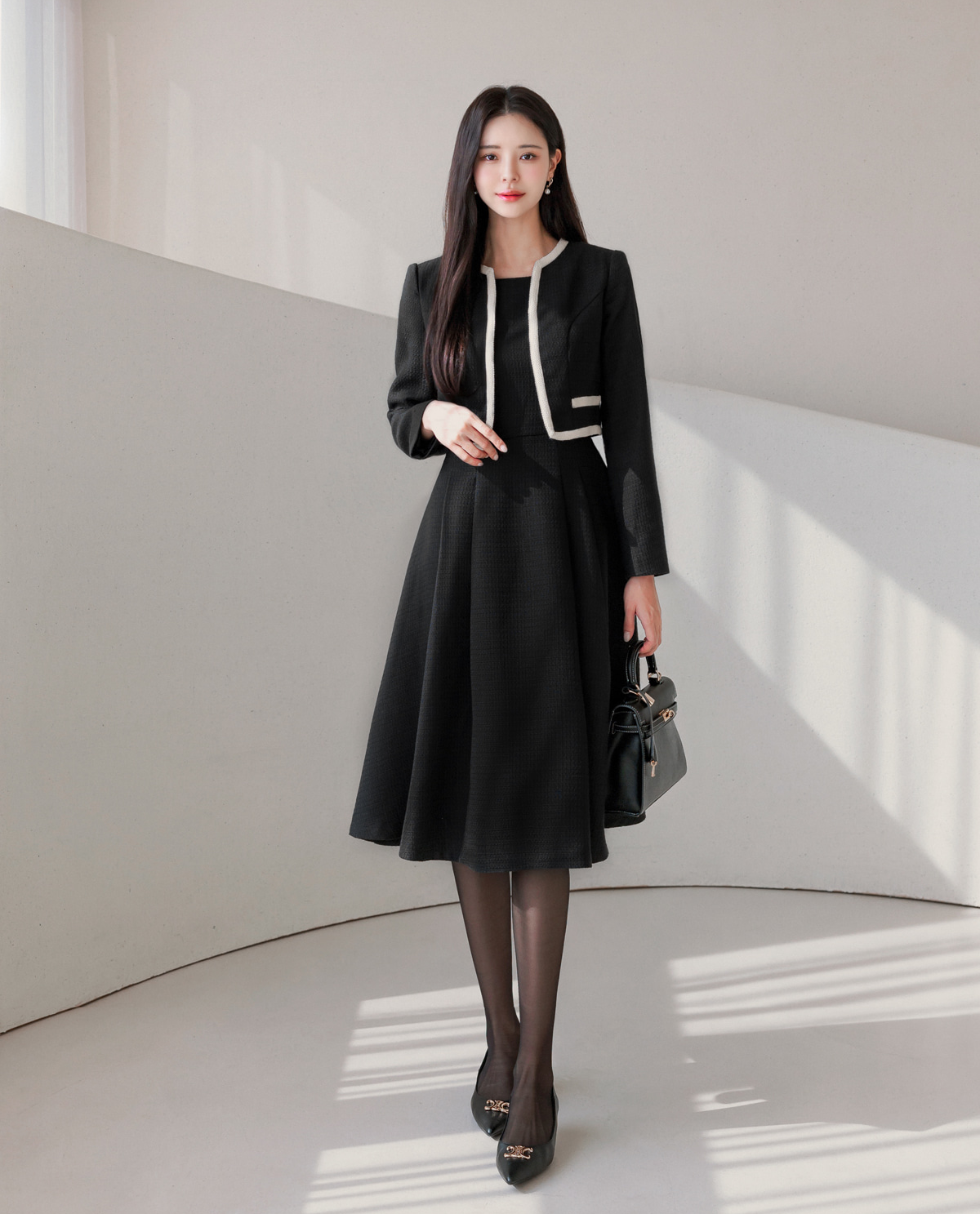 Black Tweed Jacket Layered Dress