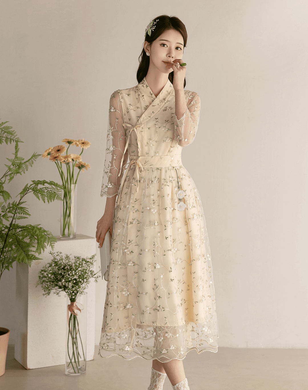 Floral Embroidered Lace Modern Hanbok Dress STUDIO731 Floral Embroidered Lace Modern Hanbok Dress STUDIO731
