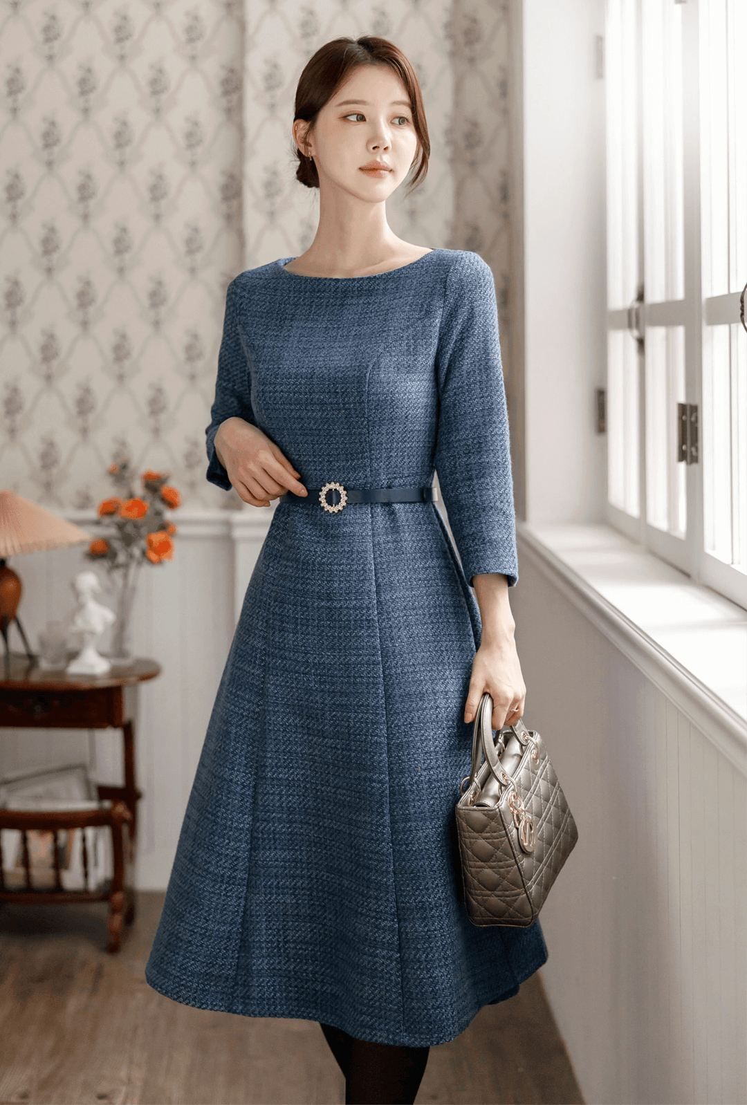 tweed flare dress Short flared tweed dress Pink For Women