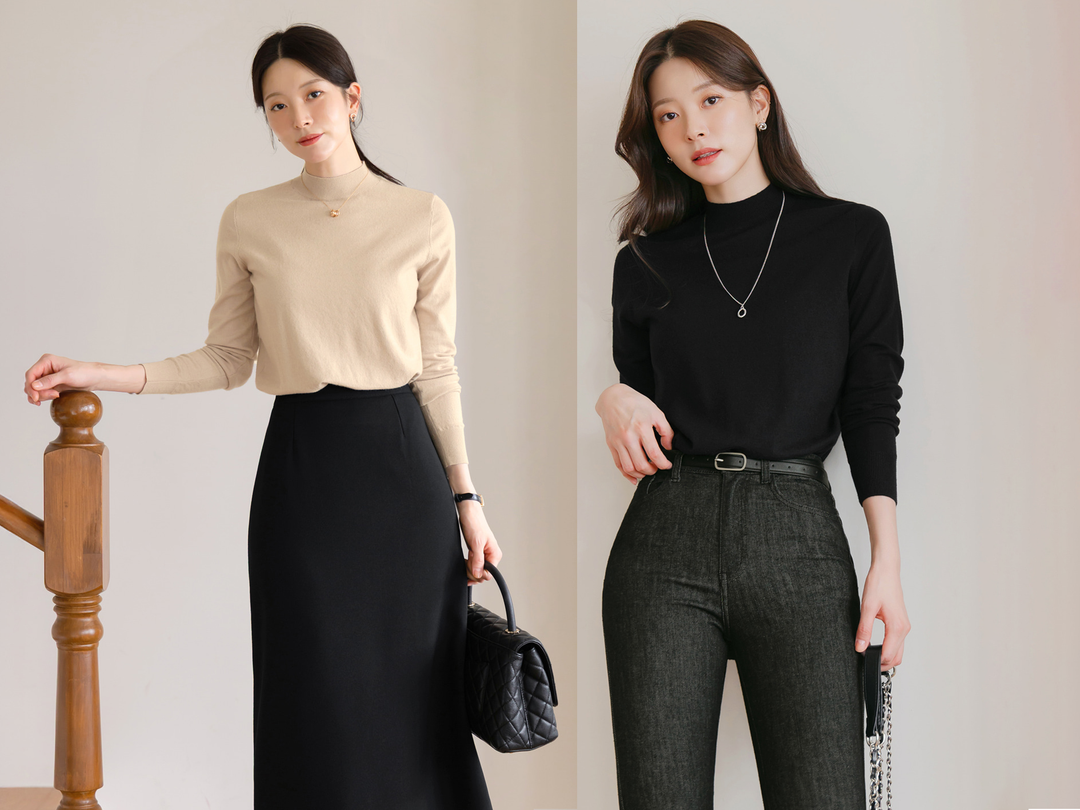 Essential Soft Mock Neck Knit with a Relaxed Silhouette – STUDIO731