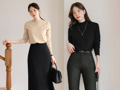 Essential Soft Mock Neck Knit with a Relaxed Silhouette